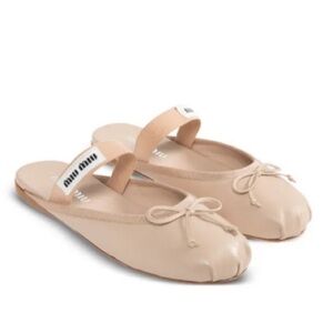 Miu Miu Nude Leather Ballet-Style Slide Mules